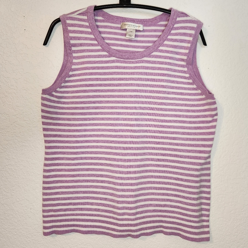Christopher & Banks Lavender and White Striped Sweater Tank Top, Size PM